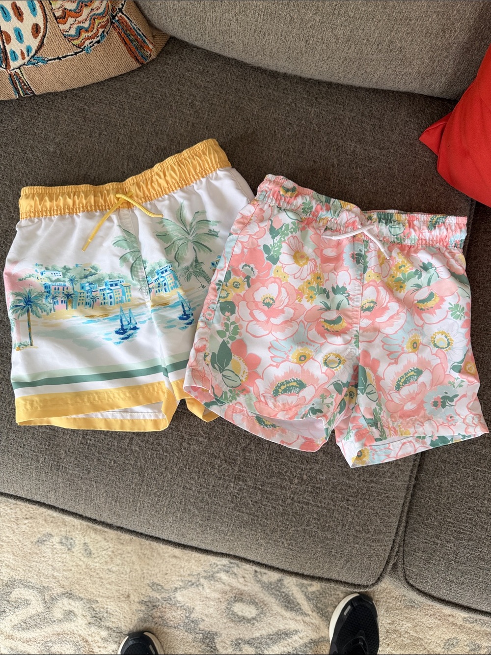 Janie and Jack Pink Floral and Yellow Beach Swim Trunks Set